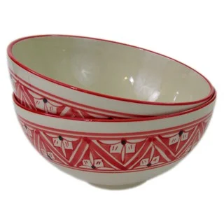 Handmade Set of 2 Medium Stoneware Deep Serve Bowls Nejma Design (Tunisia)