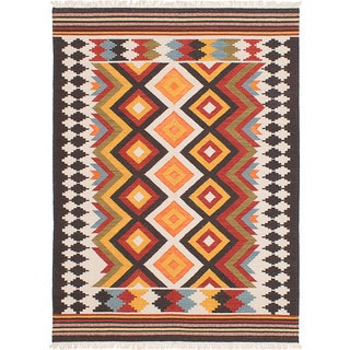 ecarpetgallery Mamaris Ivory, Orange Wool Kilim (8'0 x 10'0)