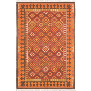 ecarpetgallery MAMARIS Red Wool Kilim (5'0 x 8'0)