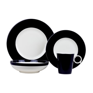 Red Vanilla Bandy Black Porcelain 4-piece Place Setting