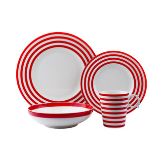 Red Vanilla Freshness Lines Red Porcelain 4-piece Place Setting