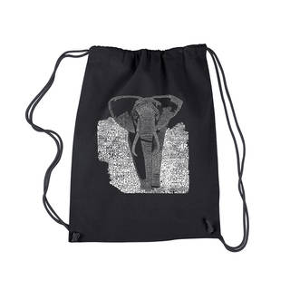 LA Pop Art 'Elephant' Black Cotton Drawstring Backpack