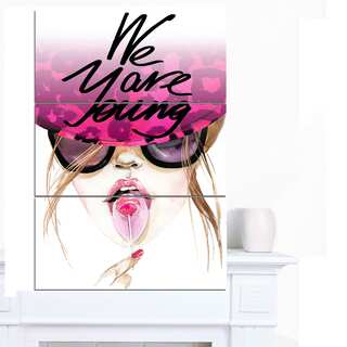 Designart 'Young Girl Sucking Lollipop' Modern Portrait Canvas Art