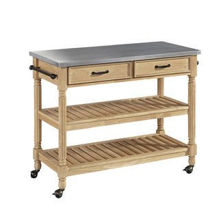 Home Styles Savannah Natural Kitchen Cart with Stainless Steel Top