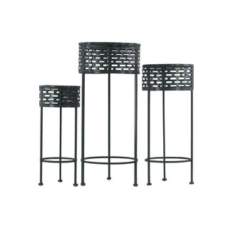 Urban Trends Collection 3-coat Black Finish Pierced Metal Round 3-leg 3-piece Plant Stand Set