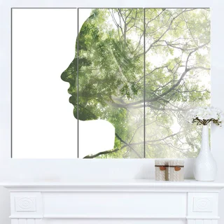 Designart 'Lady Combined With Green Tree' Portrait Canvas Wall Art Print