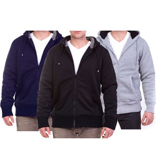 Men's Heavy Sherpa-lined Polyester, Cotton Zip-up Hoodie With Drawstring Hood