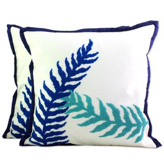 Handmade Pair of 2 Cotton Cushion Covers, 'Alluring Leaves' (India)