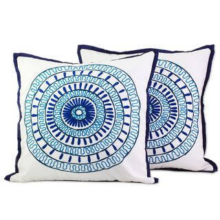 Handmade Pair of 2 Cotton Cushion Covers, 'Alluring Blue' (India)