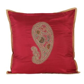 Handmade Silk Cushion Cover, 'Paisley Delight' (India)
