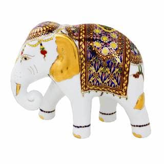 Handmade Benjarong Porcelain Statuette, 'Elegant Elephant' (Thailand)