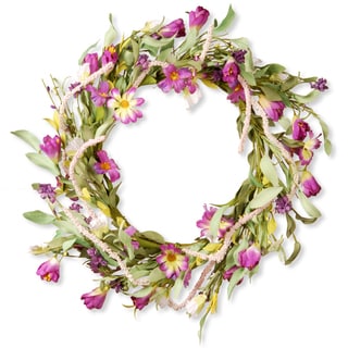 National Tree Company Purple Mixed Flowers Fabric 20-inch Floral Wreath Decor