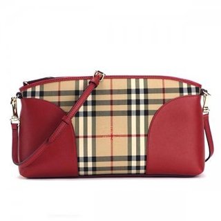Burberry Horseferry Red Check Canvas and Leather Crossbody Handbag