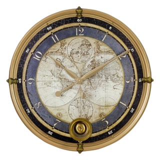 Ramona Old Map Blue and Gold Metal Wall Clock