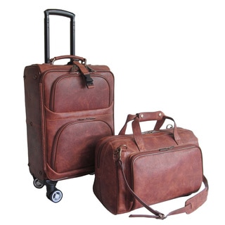 Amerileather Waxy Brown Leather 2-piece Carry On Spinner Luggage Set