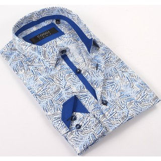 Coogi Luxe 100% Cotton Men's Catalina Blue/White Flowers Patterned Dress Shirt