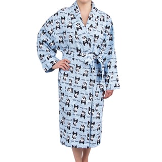 Leisureland Women's Cotton Flannel Novelty Long Robe Bow Wow! Dog Design