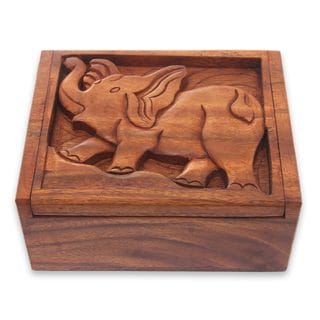 Handmade Wood Decorative Box, 'Furious Elephant' (Indonesia)