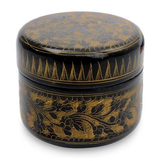 Lacquered Wood Box, 'Exotic Golden Flora' (Thailand)