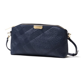 Burberry Chichester Navy Leather Embossed Check Clutch Handbag