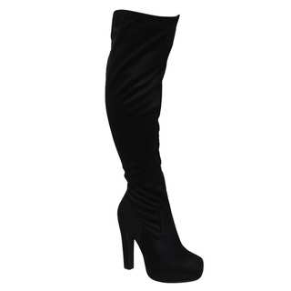 Delicious Women's FF69 Faux Suede Knee-high Platform High Block Heel Dress Boots
