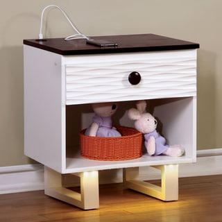 Furniture of America Trisha Contemporary White Youth Nightstand with USB/Power Outlet and LED Light