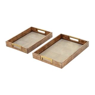 Benzara Gold-tone/ Brown Wood and Metal Accent Tray