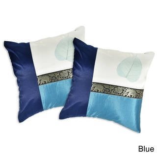 Elephant Stripe Leaf Silk Throw Pillow Cushion Cover Set (Thailand)