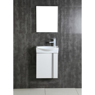 Fine Fixtures Compacto White Wall Mount Single Bathroom Vanity with Vitreous China Sink and Mirror