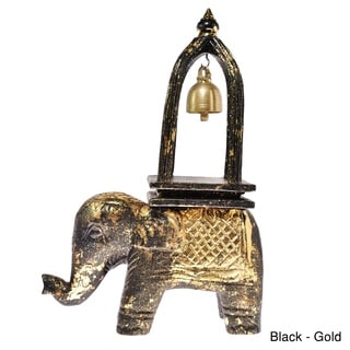 Handmade Elephant Ring of Good Fortune Bell Carved Wood Sculpture (Thailand)