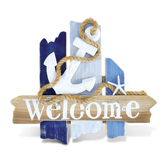 Puzzled Atlantic Anchor Welcome Sign Handcrafted Wooden Nautical Decor