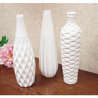 D'Lusso Designs Nadia Collection White Ceramic 3-piece Vase Set