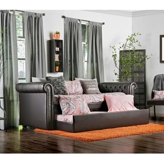 Furniture of America Nellie Tuxedo Style Tufted Leatherette Daybed with Twin Trundle