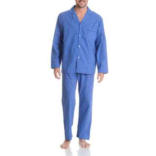 Hanes Men's Blue Cotton and Polyester Check 2-piece Woven Pajama Set
