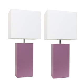 Elegant Designs Modern Purple Leather and MDF 60-watt 1-light Table Lamps With White Fabric Shades (Set of 2)