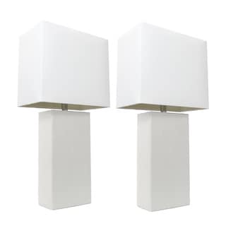 Elegant Designs White Leather Modern Table Lamp (Set of 2)