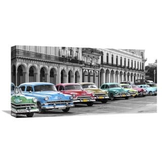 Global Gallery Pangea Images Cars parked in line, Havana, Cuba Stretched Canvas Artwork