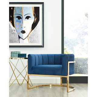 Magnolia Blue/Gold Stainless Steel/Velvet Chair with Gold Base