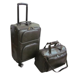Amerileather Moss Green Leather Croco-Print 2-piece Carry On Spinner Luggage Set