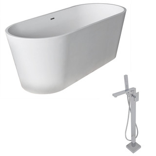ANZZI Rossetto 5.6 ft. Man-Made Stone Classic Flatbottom Non-Whirlpool Bathtub in Matte White and Dawn Faucet in Chrome