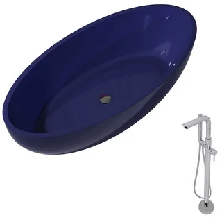 Anzzi Opal 5.6-foot Man-made Stone Classic Soaking Bathtub in Regal Blue with Sens Faucet in Chrome