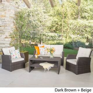 St. Martha Outdoor 4-piece Wicker Chat Set with Cushions by Christopher Knight Home