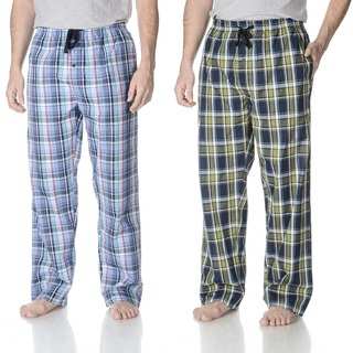 Hanes Men's 2-pack Blue, Green Plaid Cotton, Polyester Woven Lounge Pants