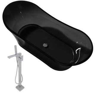 ANZZI Azul 5.8-foot Midnight Black Manmade Stone Double Slipper Flatbottom Non-Whirlpool Bathtub with Chrome Dawn Faucet