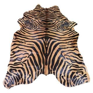 Astonishing Exquisite Black Zebra Design On A Vibrant Caramel 100% Argentinean Cowhide Size 5 Feet By 7 Feet