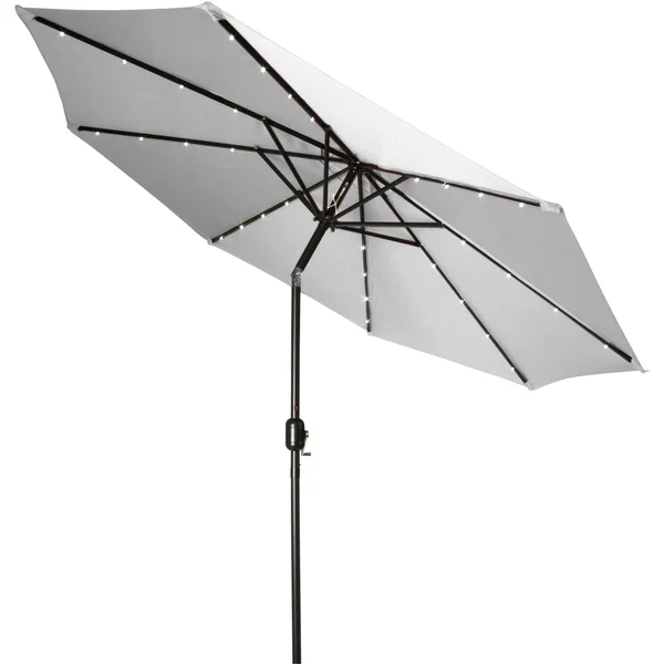 Trademark Innovations Grey Polyester/Steel 9-foot Deluxe Solar-powered LED Lighted Patio Umbrella