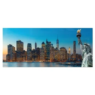 Designart 'Evening New York City Skyline Panorama' Extra Large Cityscape Metal Wall Art