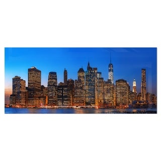 Designart 'Night New York City Panorama' Extra Large Cityscape Metal Wall Art
