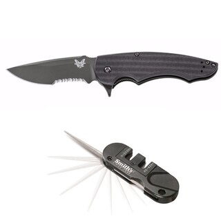 Benchmade 320SBK Serrated Precinct Flipper Pocket Knife w/ PP1 Pocket PAL Manual Knife Sharpener