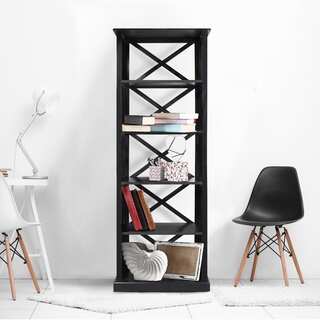 Bay View Modern Wood Open 6-shelf Bookcase with X-Detailing